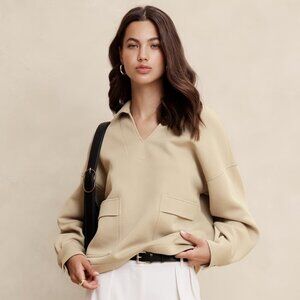 BANANA REPUBLIC FACTORY Scuba Patch Pocket Sweatshirt Tan Size XS Oversized NEW